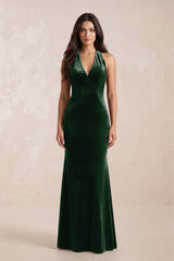 Sheath Velvet V - Neck Bridesmaid Dress in Dark Green - KISS BRIDAL Bridesmaid Dresses