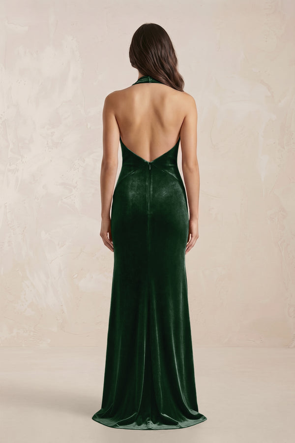 Sheath Velvet V - Neck Bridesmaid Dress in Dark Green - KISS BRIDAL Bridesmaid Dresses