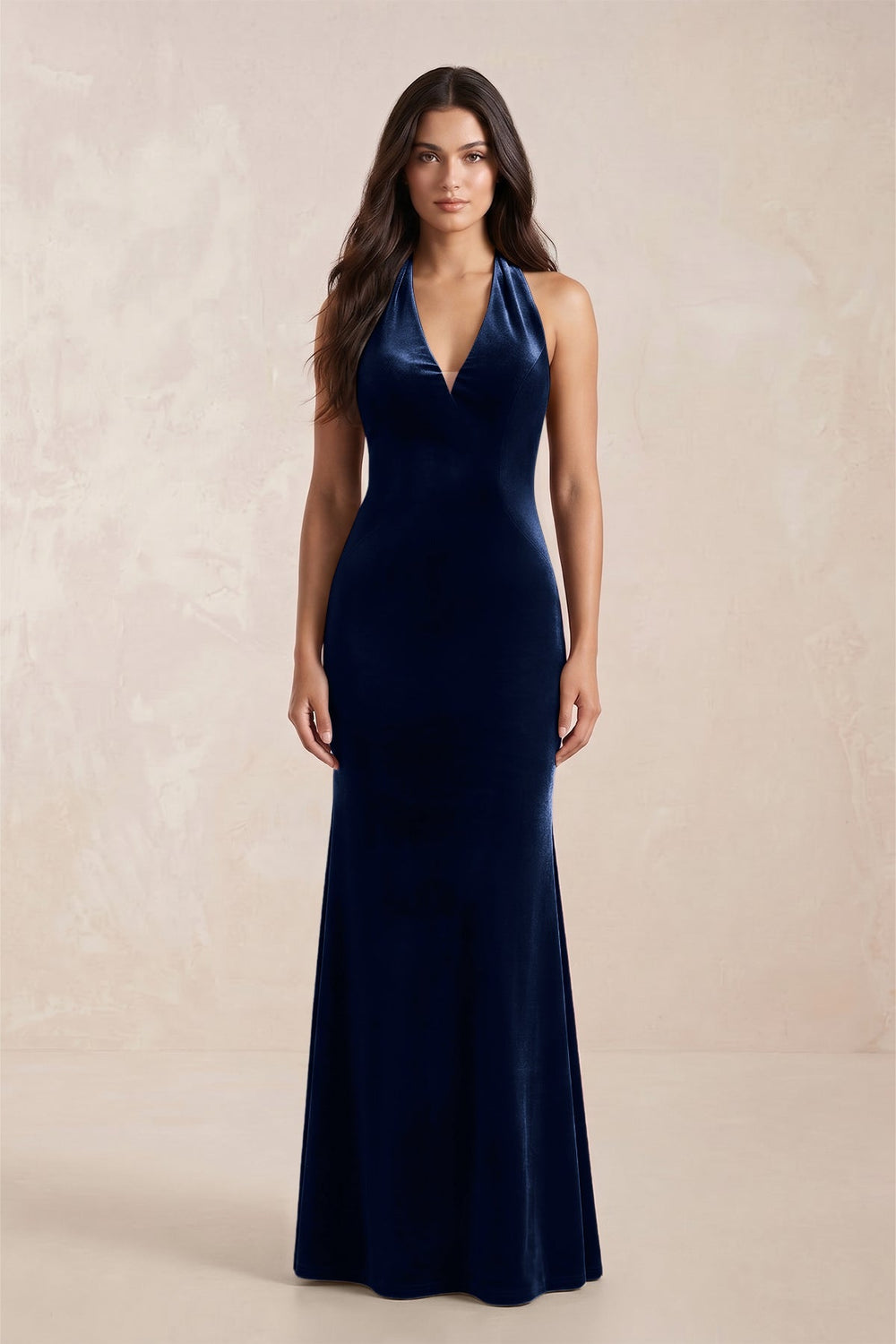 Sheath Velvet V - Neck Bridesmaid Dress in Dark Navy - KISS BRIDAL Bridesmaid Dresses