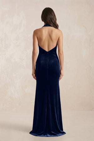 Sheath Velvet V - Neck Bridesmaid Dress in Dark Navy - KISS BRIDAL Bridesmaid Dresses