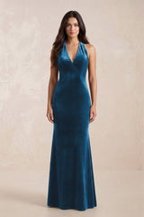 Sheath Velvet V - Neck Bridesmaid Dress in Dark Teal - KISS BRIDAL Bridesmaid Dresses