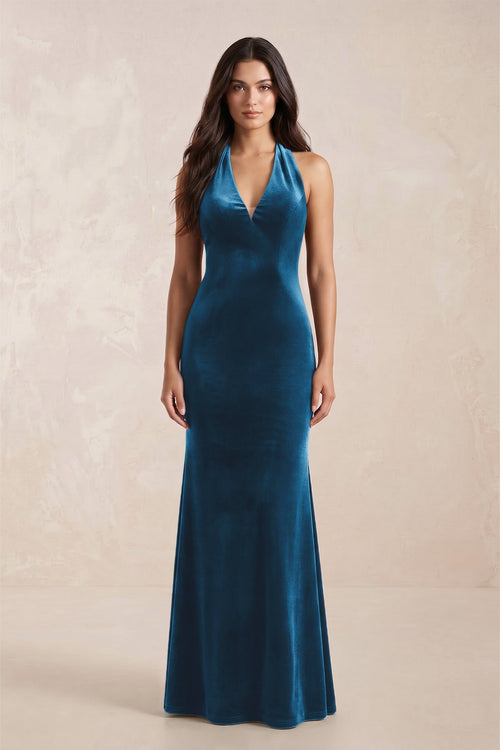 Sheath Velvet V - Neck Bridesmaid Dress in Dark Teal - KISS BRIDAL Bridesmaid Dresses