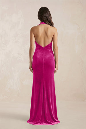 Sheath Velvet V - Neck Bridesmaid Dress in Desert Rose - KISS BRIDAL Bridesmaid Dresses