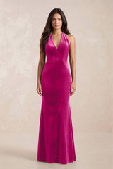 Sheath Velvet V - Neck Bridesmaid Dress in Desert Rose - KISS BRIDAL Bridesmaid Dresses