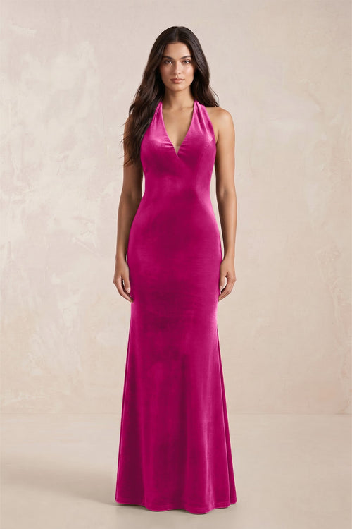 Sheath Velvet V - Neck Bridesmaid Dress in Desert Rose - KISS BRIDAL Bridesmaid Dresses