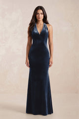 Sheath Velvet V - Neck Bridesmaid Dress in Dusk Blue - KISS BRIDAL Bridesmaid Dresses