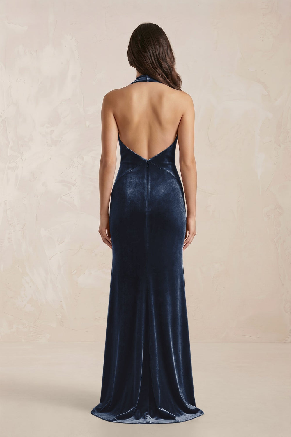 Sheath Velvet V - Neck Bridesmaid Dress in Dusk Blue - KISS BRIDAL Bridesmaid Dresses