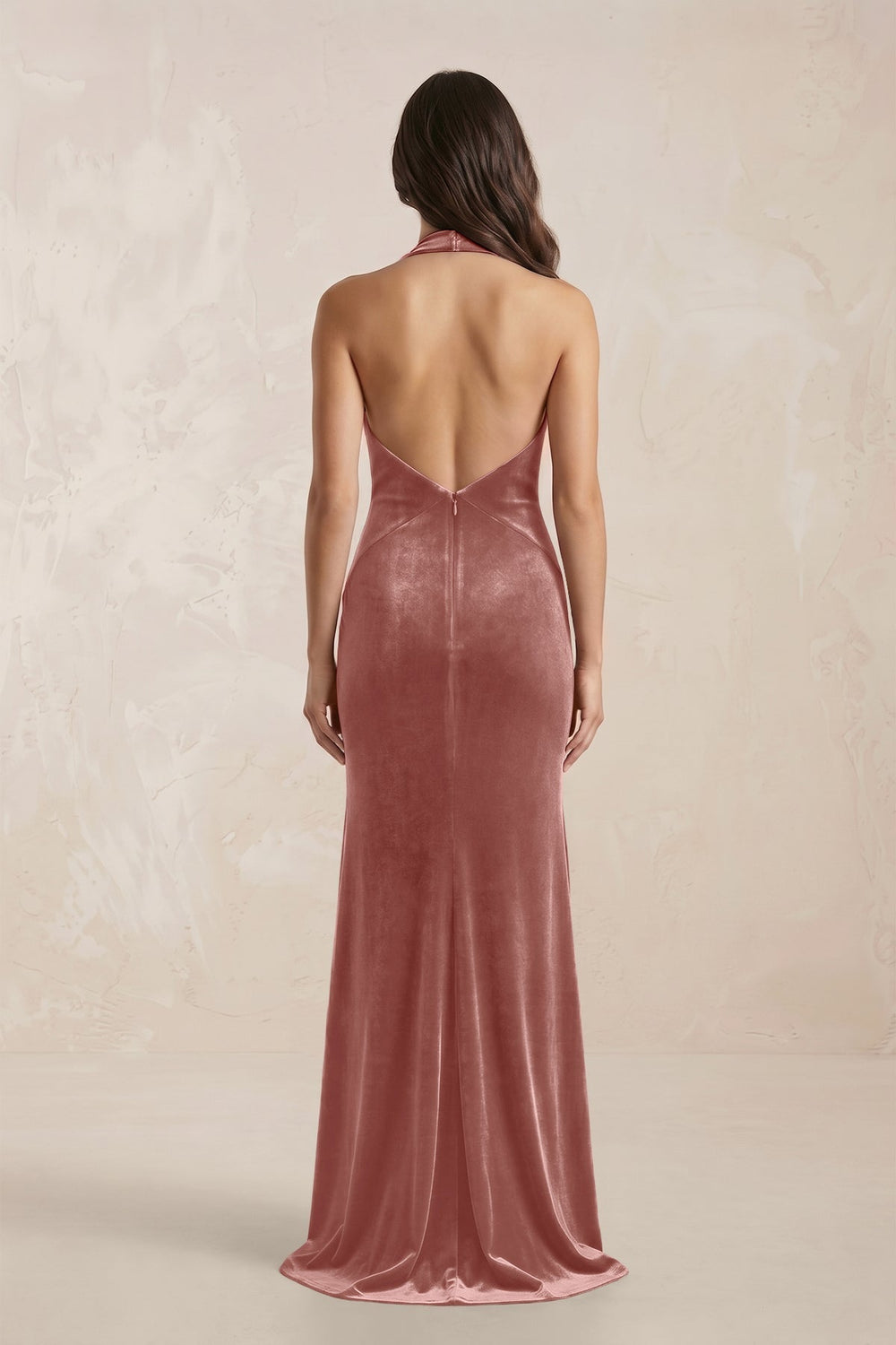 Sheath Velvet V - Neck Bridesmaid Dress in Dusty Rose - KISS BRIDAL Bridesmaid Dresses