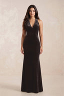 Sheath Velvet V - Neck Bridesmaid Dress in Espresso - KISS BRIDAL Bridesmaid Dresses