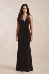 Sheath Velvet V - Neck Bridesmaid Dress in Espresso - KISS BRIDAL Bridesmaid Dresses