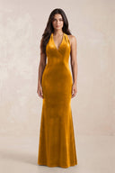 Sheath Velvet V - Neck Bridesmaid Dress in Gold - KISS BRIDAL Bridesmaid Dresses