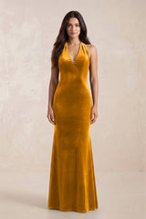 Sheath Velvet V - Neck Bridesmaid Dress in Gold - KISS BRIDAL Bridesmaid Dresses