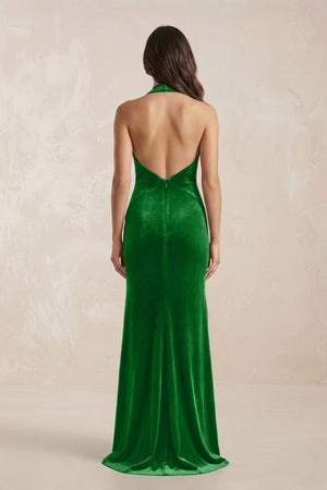 Sheath Velvet V - Neck Bridesmaid Dress in Green - KISS BRIDAL Bridesmaid Dresses