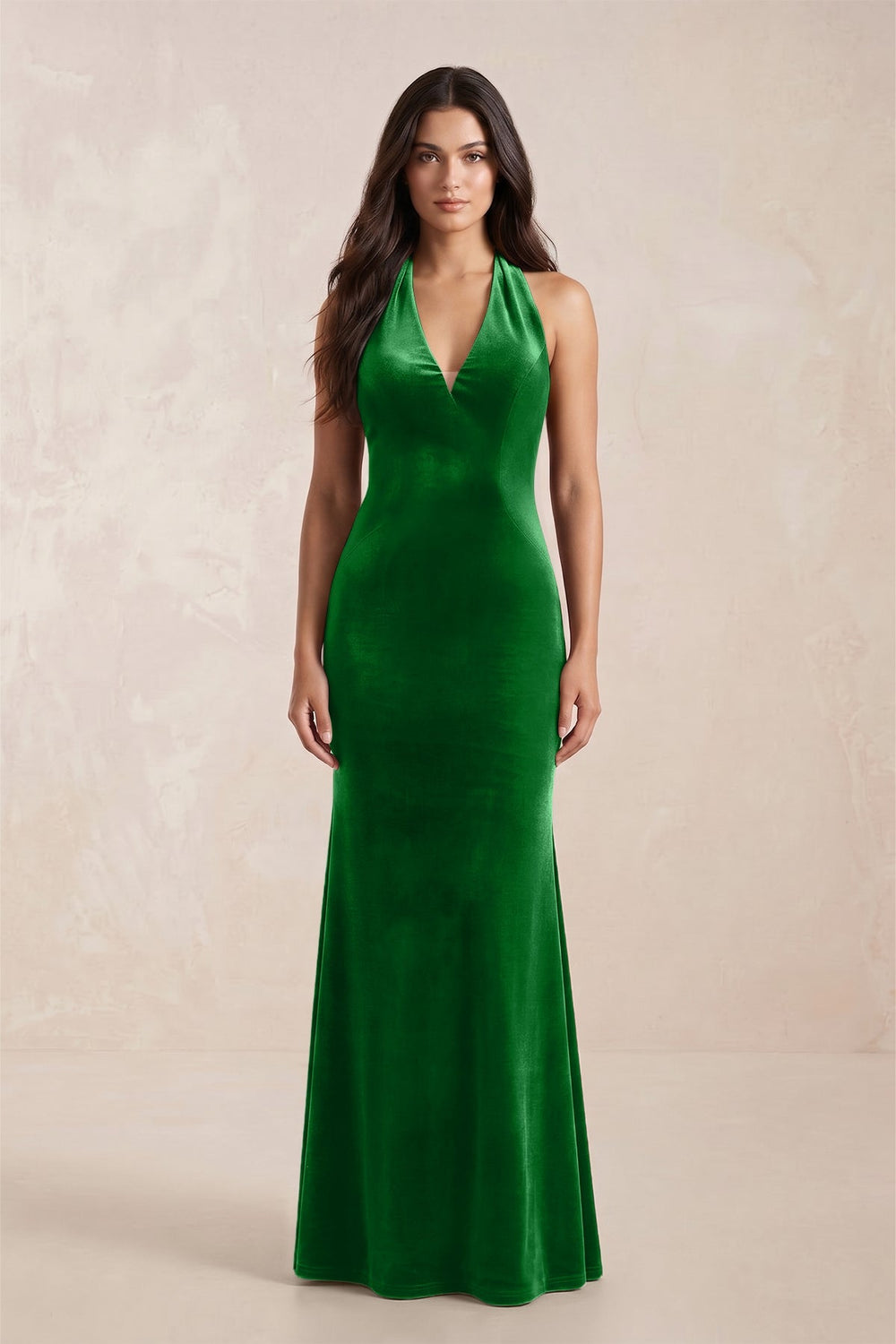 Sheath Velvet V - Neck Bridesmaid Dress in Green - KISS BRIDAL Bridesmaid Dresses
