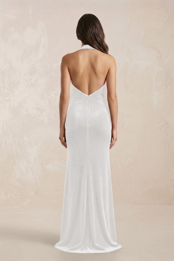 Sheath Velvet V - Neck Bridesmaid Dress in Ivory - KISS BRIDAL Bridesmaid Dresses