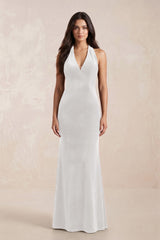 Sheath Velvet V - Neck Bridesmaid Dress in Ivory - KISS BRIDAL Bridesmaid Dresses