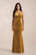 Sheath Velvet V - Neck Bridesmaid Dress in Marigold - KISS BRIDAL Bridesmaid Dresses