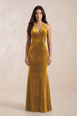 Sheath Velvet V - Neck Bridesmaid Dress in Marigold - KISS BRIDAL Bridesmaid Dresses