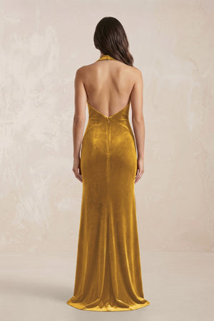 Sheath Velvet V - Neck Bridesmaid Dress in Marigold - KISS BRIDAL Bridesmaid Dresses