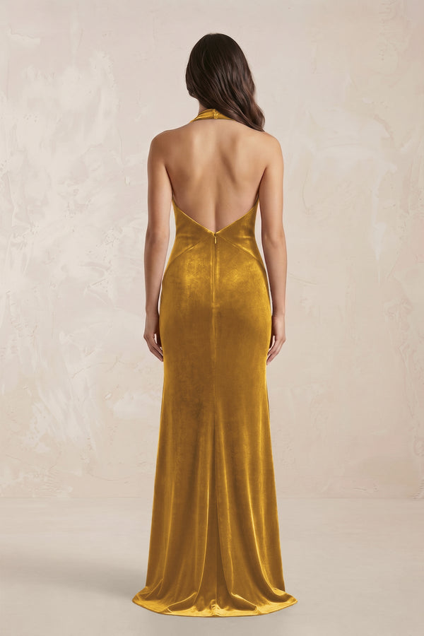 Sheath Velvet V - Neck Bridesmaid Dress in Marigold - KISS BRIDAL Bridesmaid Dresses
