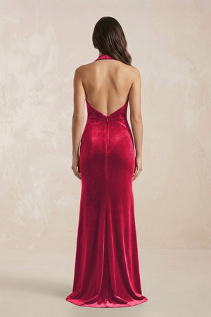 Sheath Velvet V - Neck Bridesmaid Dress in Merlot - KISS BRIDAL Bridesmaid Dresses
