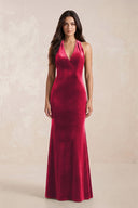 Sheath Velvet V - Neck Bridesmaid Dress in Merlot - KISS BRIDAL Bridesmaid Dresses