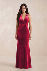 Sheath Velvet V - Neck Bridesmaid Dress in Merlot - KISS BRIDAL Bridesmaid Dresses