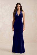 Sheath Velvet V - Neck Bridesmaid Dress in Navy - KISS BRIDAL Bridesmaid Dresses