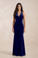 Sheath Velvet V - Neck Bridesmaid Dress in Navy - KISS BRIDAL Bridesmaid Dresses