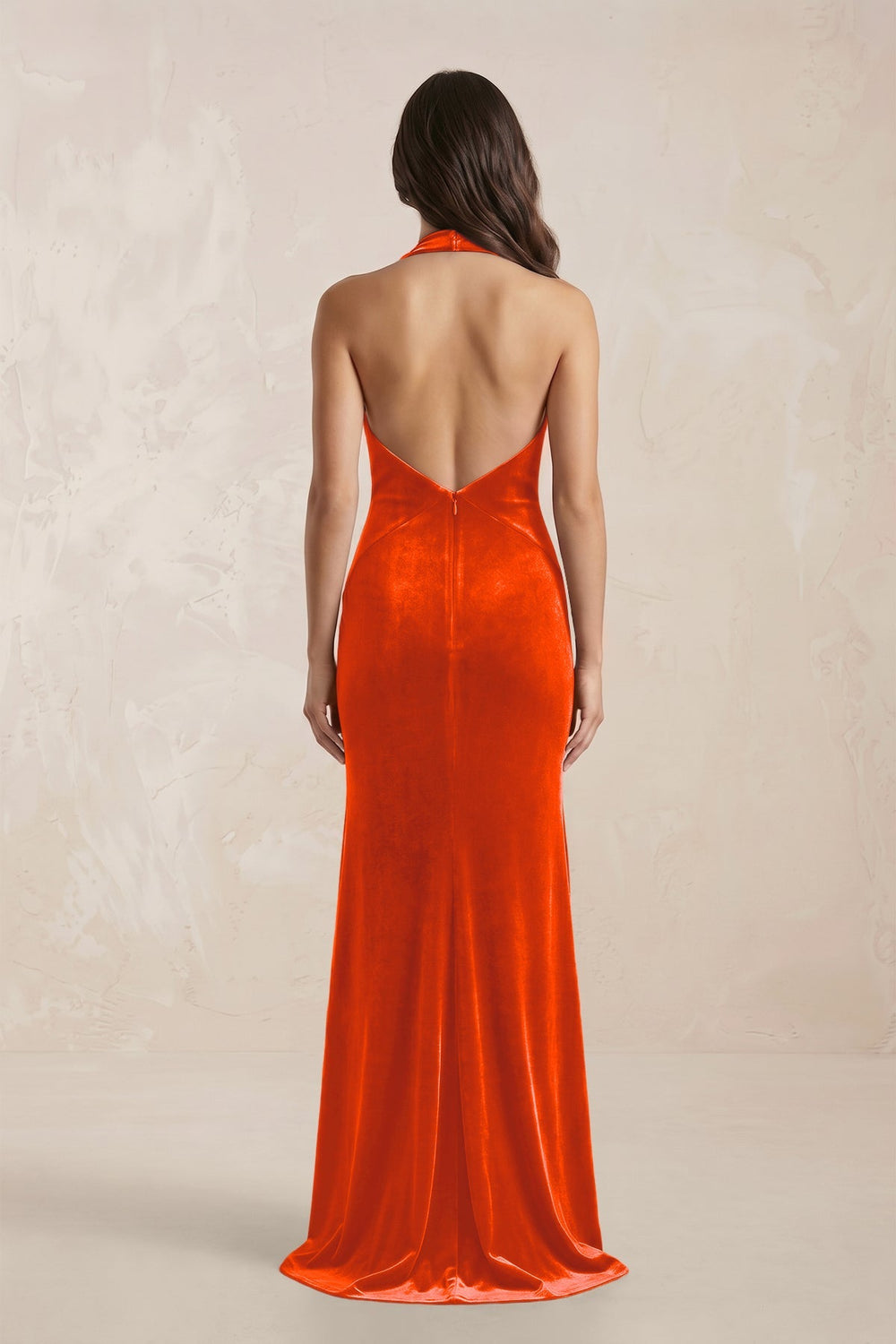 Sheath Velvet V - Neck Bridesmaid Dress in Orange - KISS BRIDAL Bridesmaid Dresses