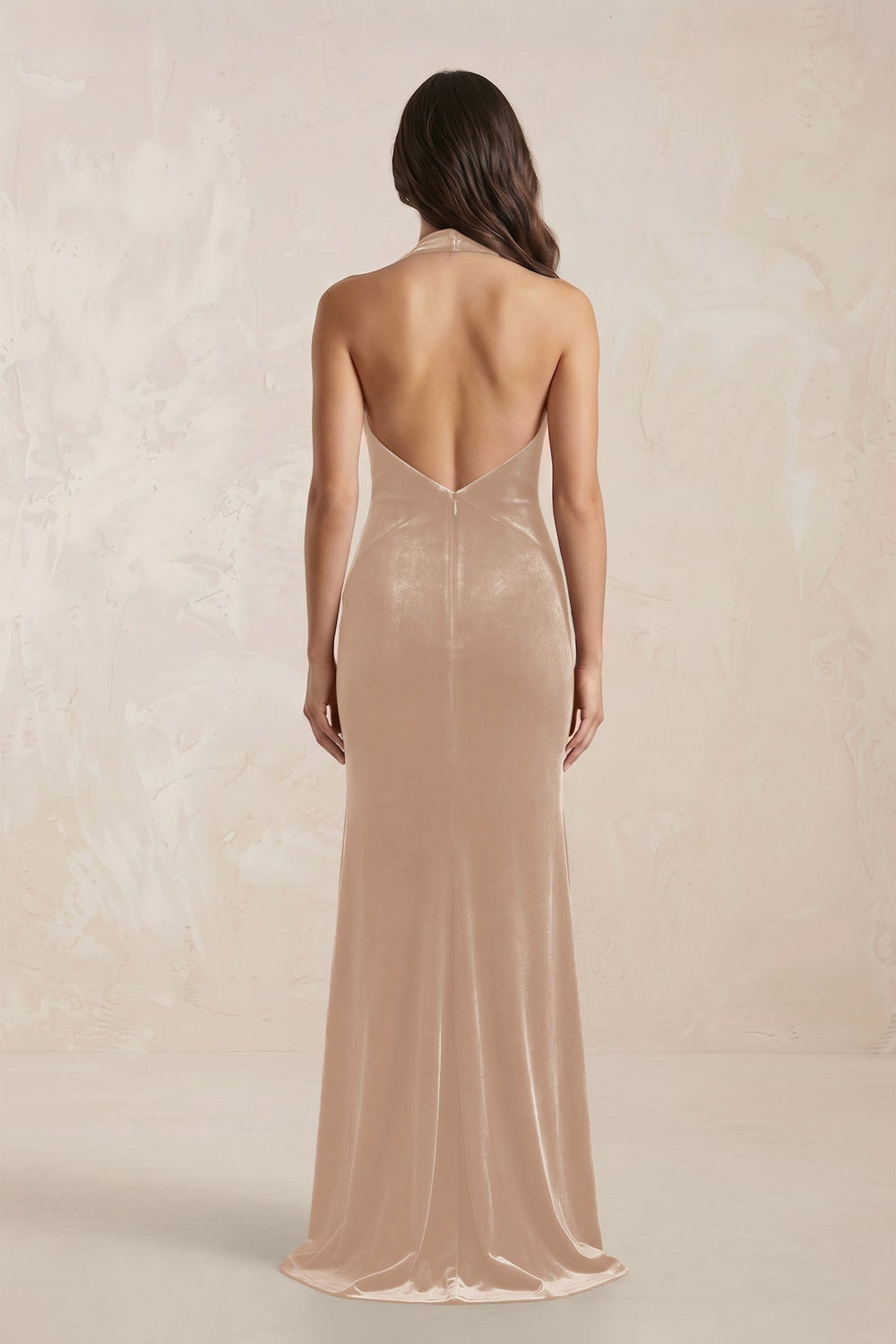 Sheath Velvet V - Neck Bridesmaid Dress in Pale Blush - KISS BRIDAL Bridesmaid Dresses