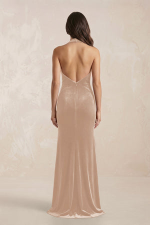 Sheath Velvet V - Neck Bridesmaid Dress in Pale Blush - KISS BRIDAL Bridesmaid Dresses