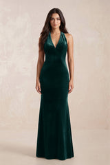 Sheath Velvet V - Neck Bridesmaid Dress in Pine - KISS BRIDAL Bridesmaid Dresses