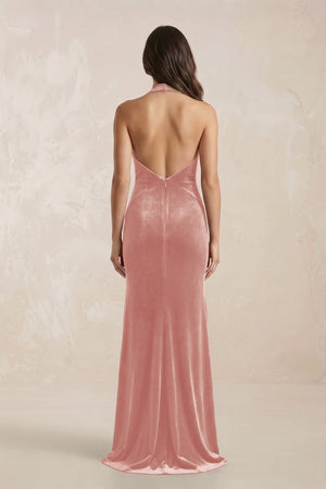 Sheath Velvet V - Neck Bridesmaid Dress in Rose Petal - KISS BRIDAL Bridesmaid Dresses