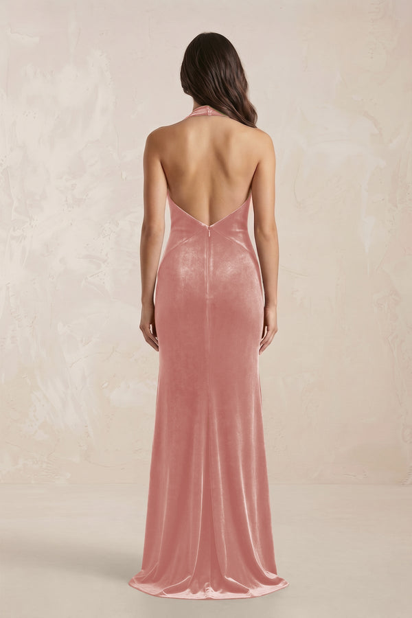 Sheath Velvet V - Neck Bridesmaid Dress in Rose Petal - KISS BRIDAL Bridesmaid Dresses