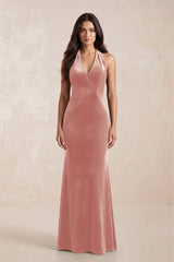 Sheath Velvet V - Neck Bridesmaid Dress in Rose Petal - KISS BRIDAL Bridesmaid Dresses