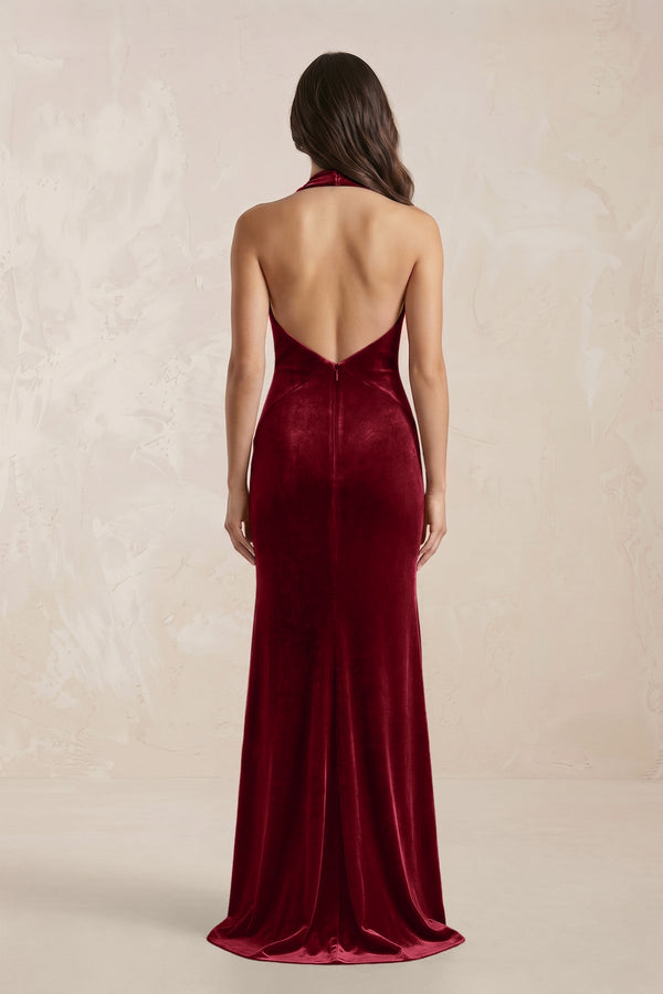 Sheath Velvet V - Neck Bridesmaid Dress in Rosewood - KISS BRIDAL Bridesmaid Dresses
