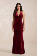 Sheath Velvet V - Neck Bridesmaid Dress in Rosewood - KISS BRIDAL Bridesmaid Dresses