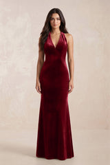 Sheath Velvet V - Neck Bridesmaid Dress in Rosewood - KISS BRIDAL Bridesmaid Dresses