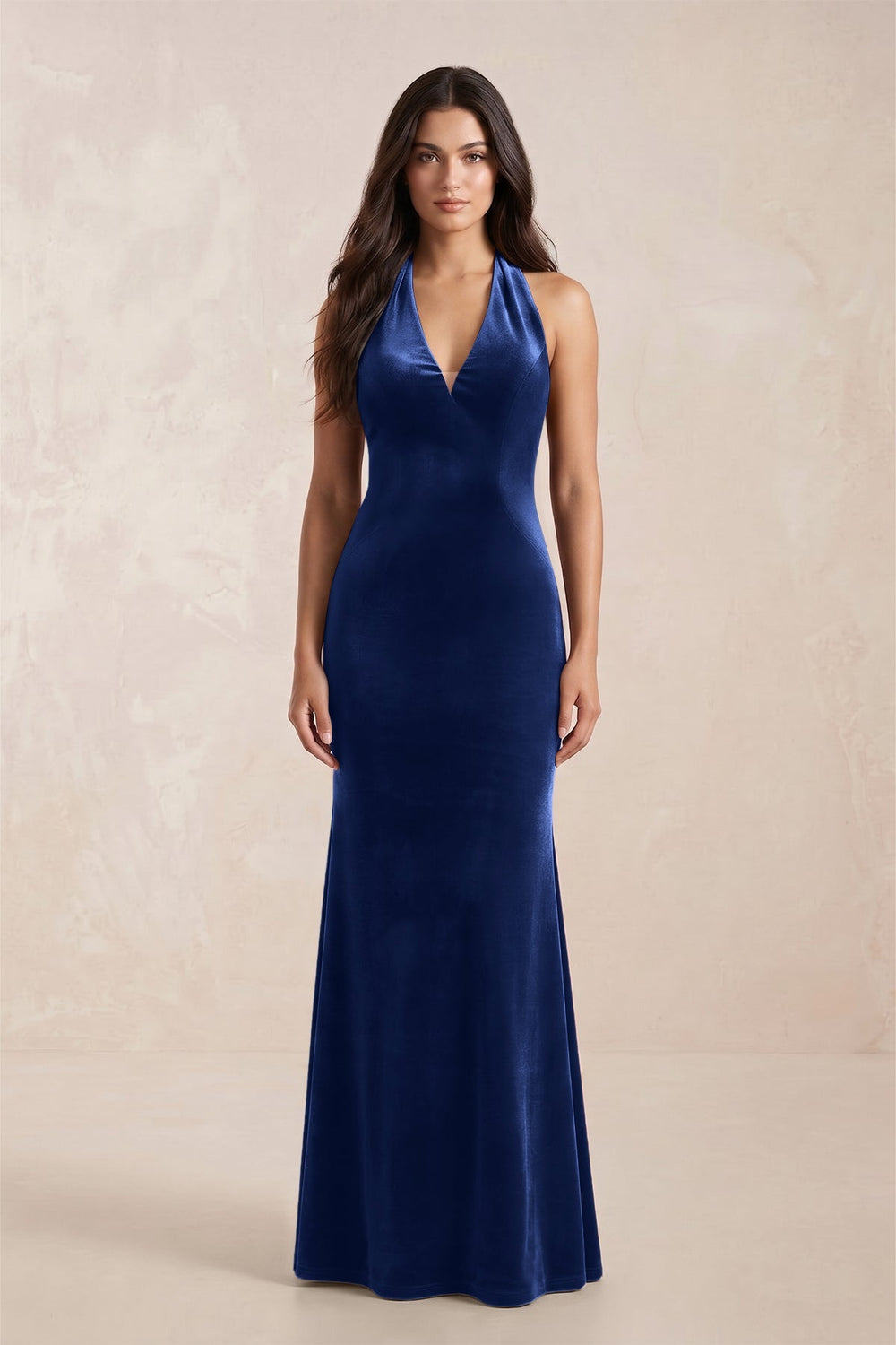 Sheath Velvet V - Neck Bridesmaid Dress in Royal Blue - KISS BRIDAL Bridesmaid Dresses