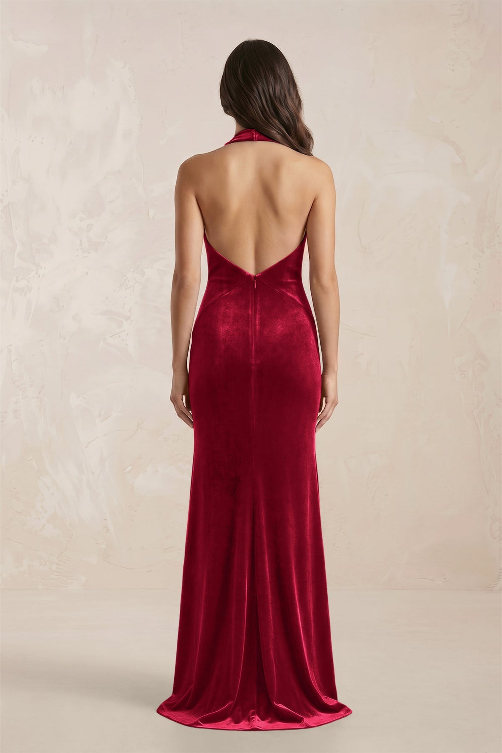 Sheath Velvet V - Neck Bridesmaid Dress in Ruby Red - KISS BRIDAL Bridesmaid Dresses
