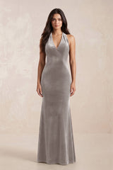 Sheath Velvet V - Neck Bridesmaid Dress in Silver - KISS BRIDAL Bridesmaid Dresses