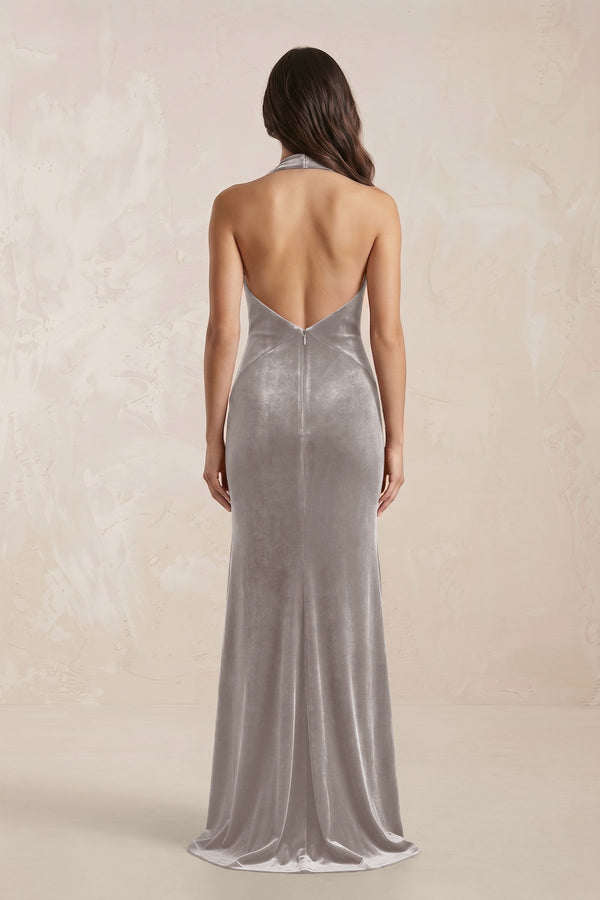 Sheath Velvet V-Neck Bridesmaid Dress in Silver