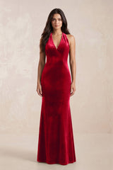 Sheath Velvet V - Neck Bridesmaid Dress in Spice - KISS BRIDAL Bridesmaid Dresses