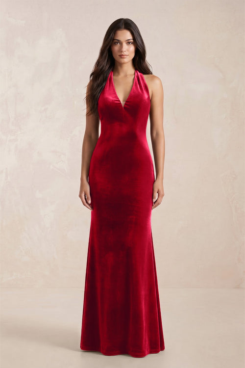 Sheath Velvet V - Neck Bridesmaid Dress in Spice - KISS BRIDAL Bridesmaid Dresses