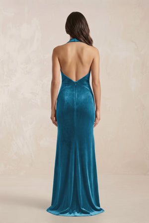 Sheath Velvet V - Neck Bridesmaid Dress in Steel Blue - KISS BRIDAL Bridesmaid Dresses