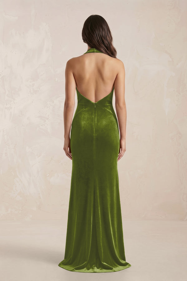 Sheath Velvet V - Neck Bridesmaid Dress in Thyme - KISS BRIDAL Bridesmaid Dresses