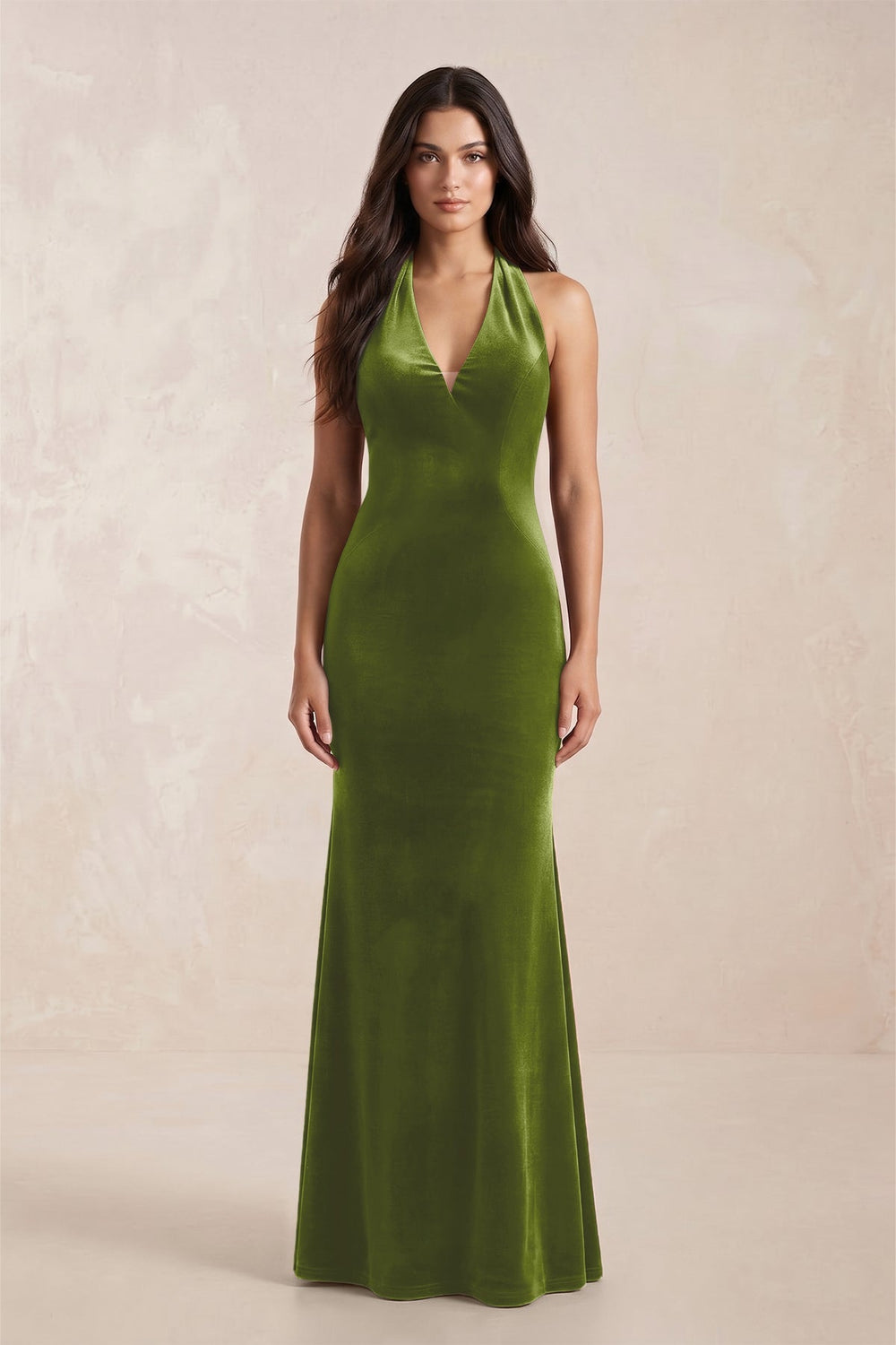 Sheath Velvet V - Neck Bridesmaid Dress in Thyme - KISS BRIDAL Bridesmaid Dresses