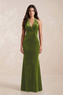 Sheath Velvet V - Neck Bridesmaid Dress in Thyme - KISS BRIDAL Bridesmaid Dresses