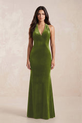 Sheath Velvet V - Neck Bridesmaid Dress in Thyme - KISS BRIDAL Bridesmaid Dresses